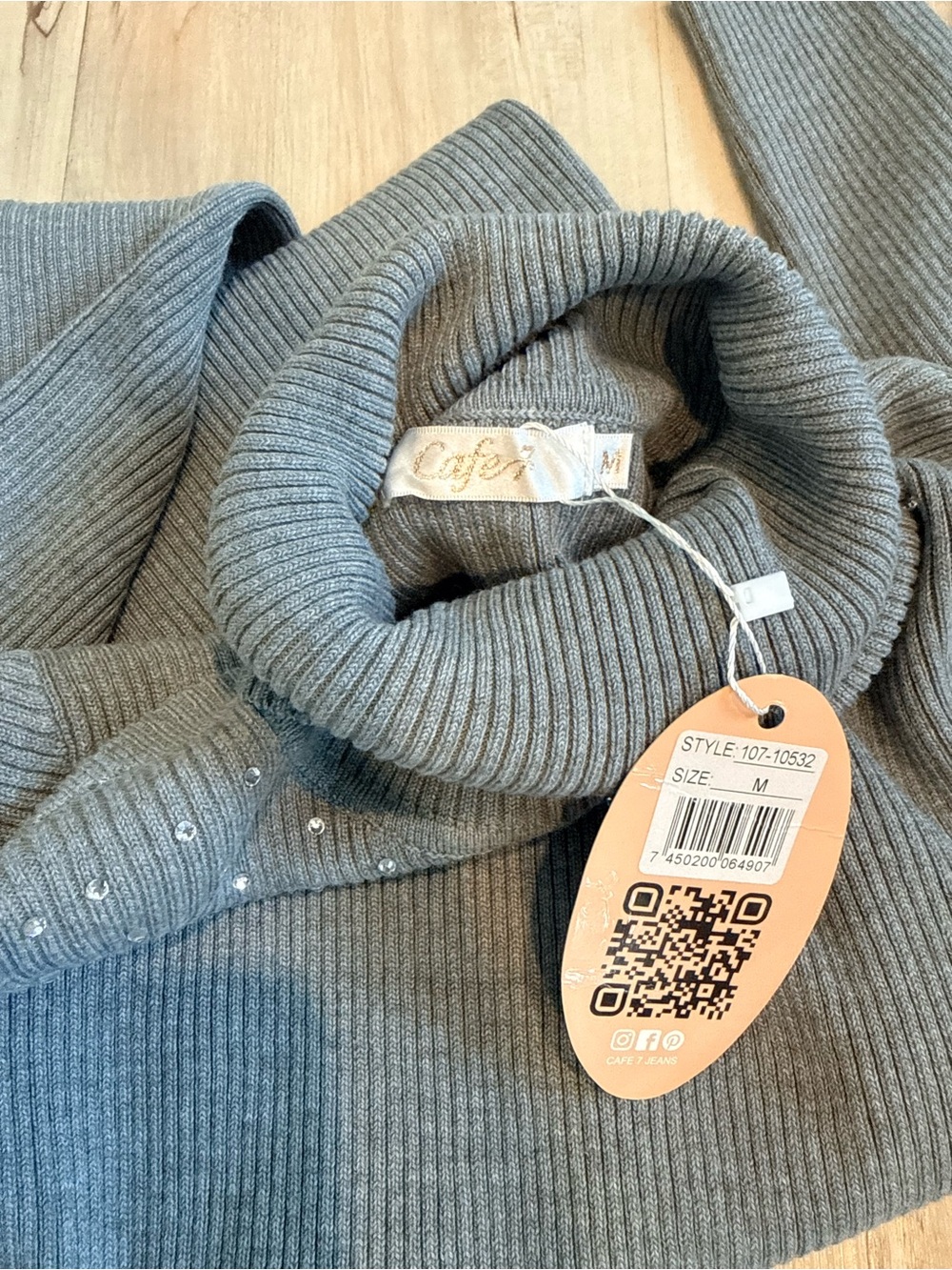 Women’s Gray Turtleneck Sweater with Stud Detail - Picture 6 of 6